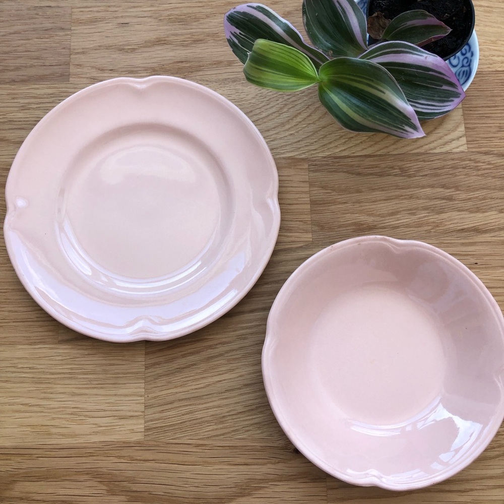 Vintage Pink Johnson Brothers Rosedawn Plate and Bowl (Set 3)